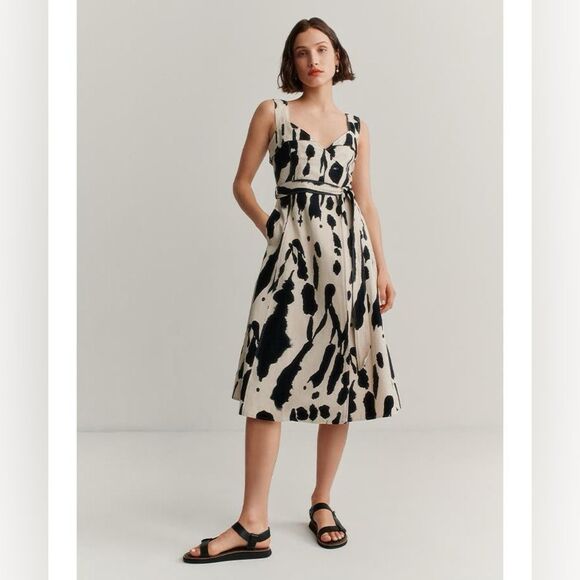 Stine Goya Gina Dress Estimated Size Medium Tie Dye Day Midi Dress Beige Black - Picture 1 of 12